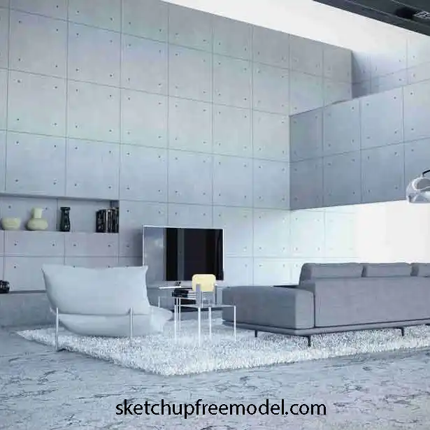 Concrete Living Room Free Model